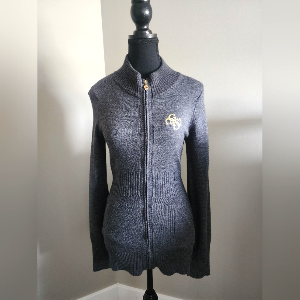 GUESS knitted long zip up sweater
